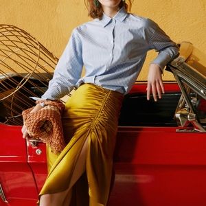 Yellow Scrunched Satin Skirt